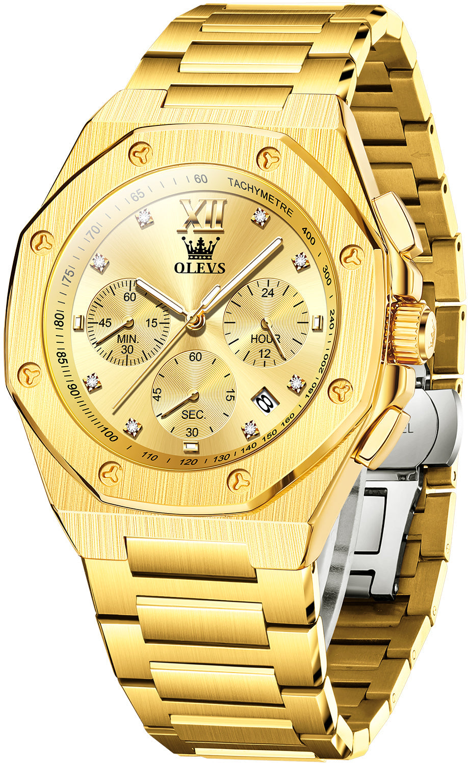 OLEVS 3626 Watches for Men Business Dress Analog Quartz Chronograph Gold Plated Stainless Steel Waterproof Luminous Date Classic Mens Wrist Watches Reloj Para Hombre