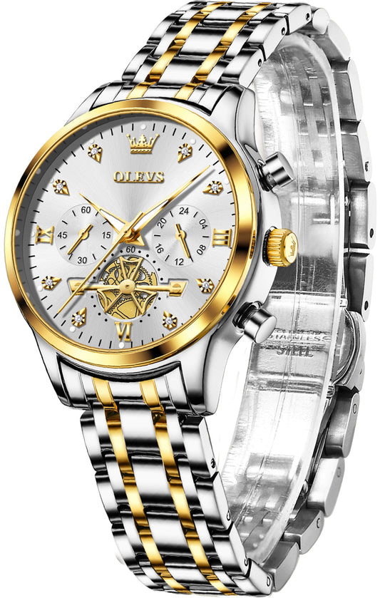 OLEVS 2897 Watches for Womens Business Luxury Casual Analog Quartz Diamond Stainless Steel Chronograph Waterproof Luminous ladies Watches Reloj Para Mujer Gold/White/Black/Blue