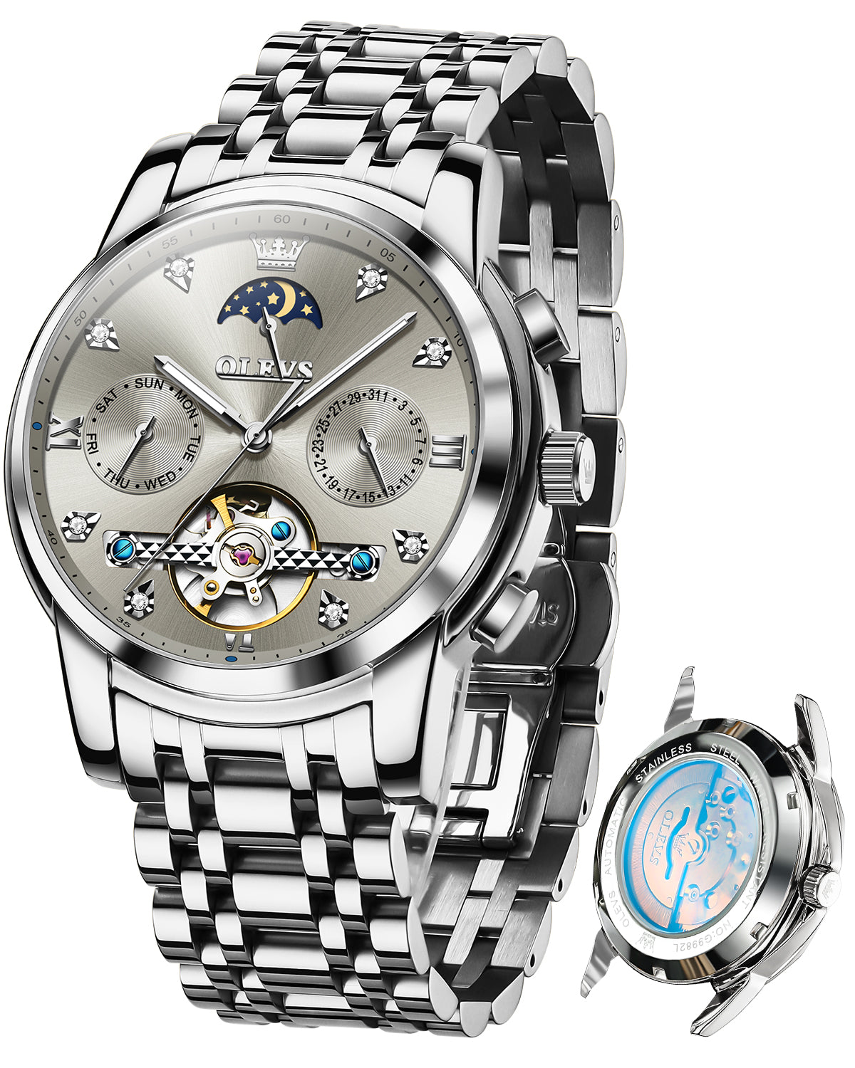 OLEVS 6678 Automatic Watches for Men Gold Luxury Dress Wrist Watch Self Winding Mechanical Skeleton Tourbillon Watch