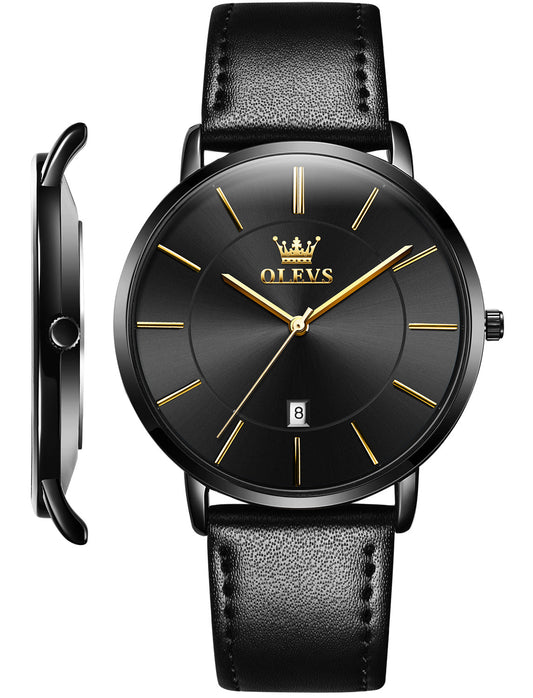 OLEVS 5869 Watches for Men Minimalist Ultra Thin Fashion Casual Analog Quartz Date Watch Waterproof Slim Simple Big Face Dress Mens Wrist Watches with Retro Leather Band for Men Reloj para Hombre