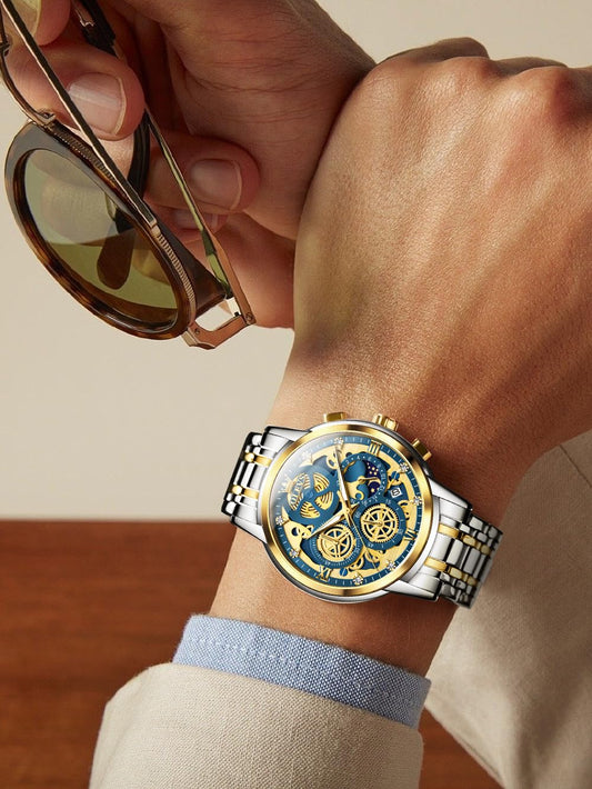 OLEVS 9947 Reloj para hombre Cronógrafo de lujo con diamantes para vestir negocios Analógico Cuarzo Relojes de pulsera Acero inoxidable Resistente al agua Luminoso