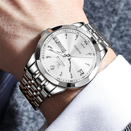 OLEVS 9998 Watches for Men Diamond Business Dress Classic Casual Analog Quartz Stainless Steel Waterproof Luminous Date Men Wrist Watches Reloj Para Hombre White Dial