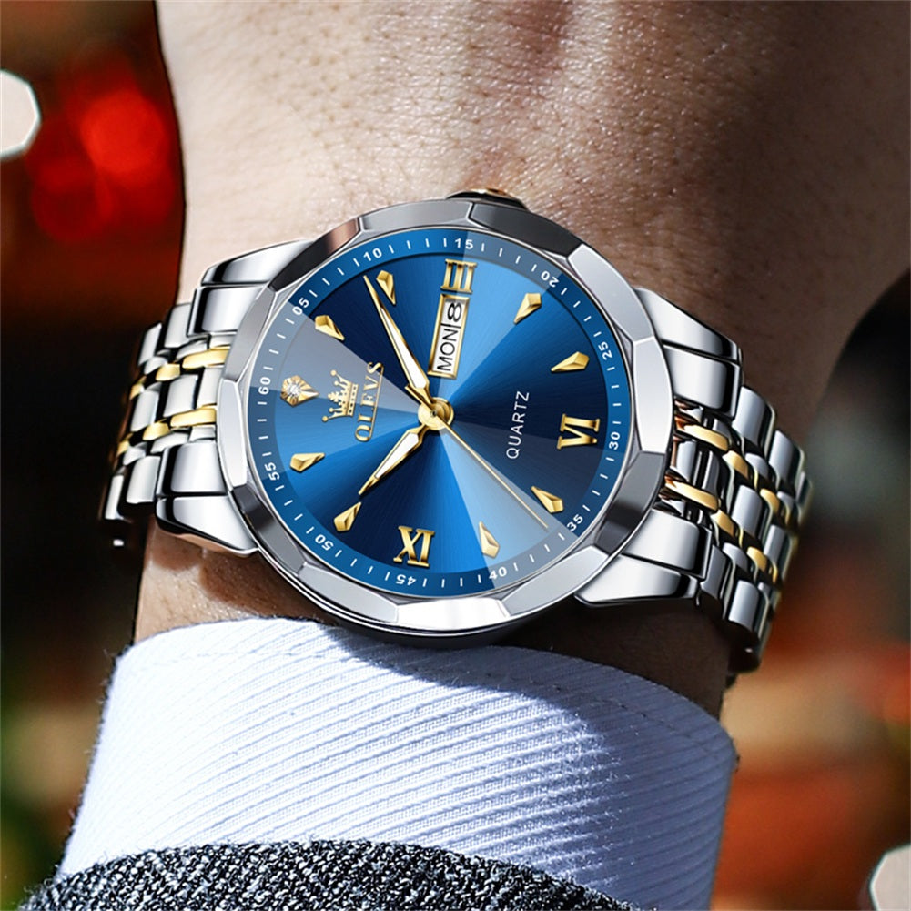 OLEVS 9998 Watches for Men Diamond Business Dress Classic Casual Analog Quartz Stainless Steel Waterproof Luminous Date Men Wrist Watches Reloj Para Hombre White Dial