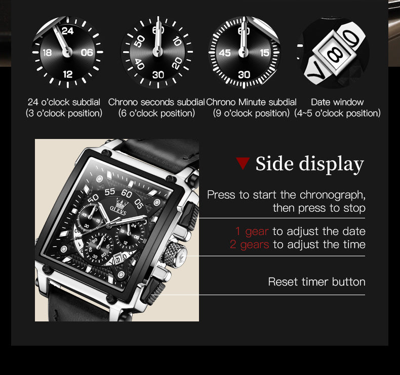OLEVS 9919 Watches for Men Chronograph Fashion Dress Watch Waterproof Luminous Casual Square Wrist Watches