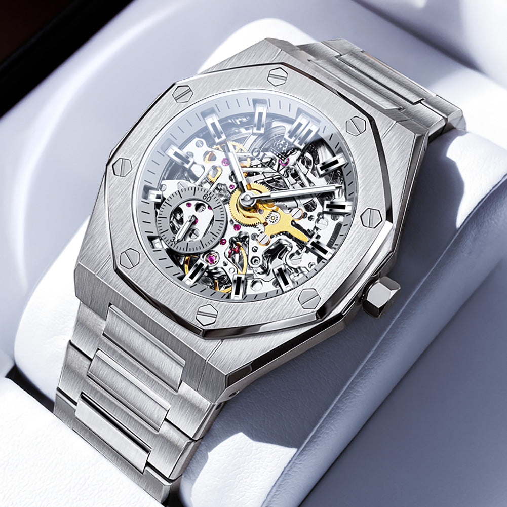 OLEVS 6669 Automatic Watches for Men Self Winding Mechanical Skeleton Luxury Dress Stainless Steel Waterproof Luminous Mens Wrist Watches Reloj Para Hombre