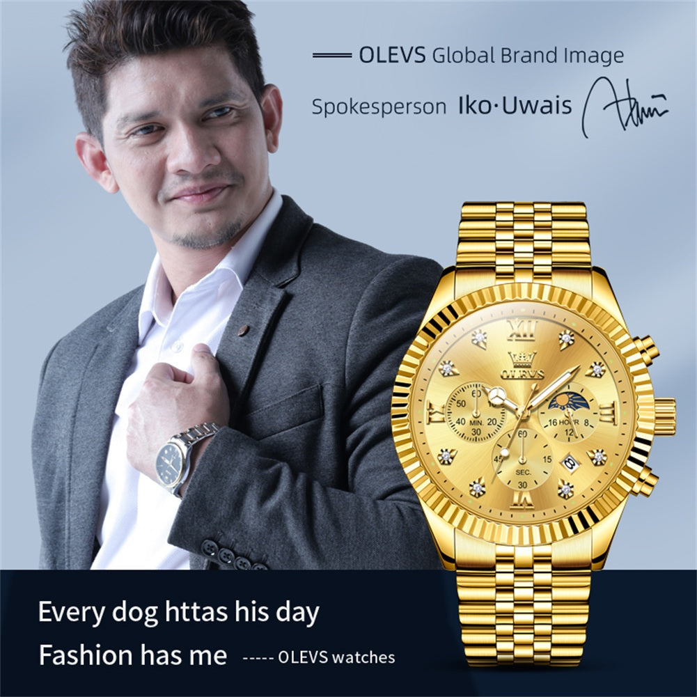 OLEVS 2932 Men's Watch with Gold Bracelet, Business Style, Gift-Ready, 3ATM Waterproof