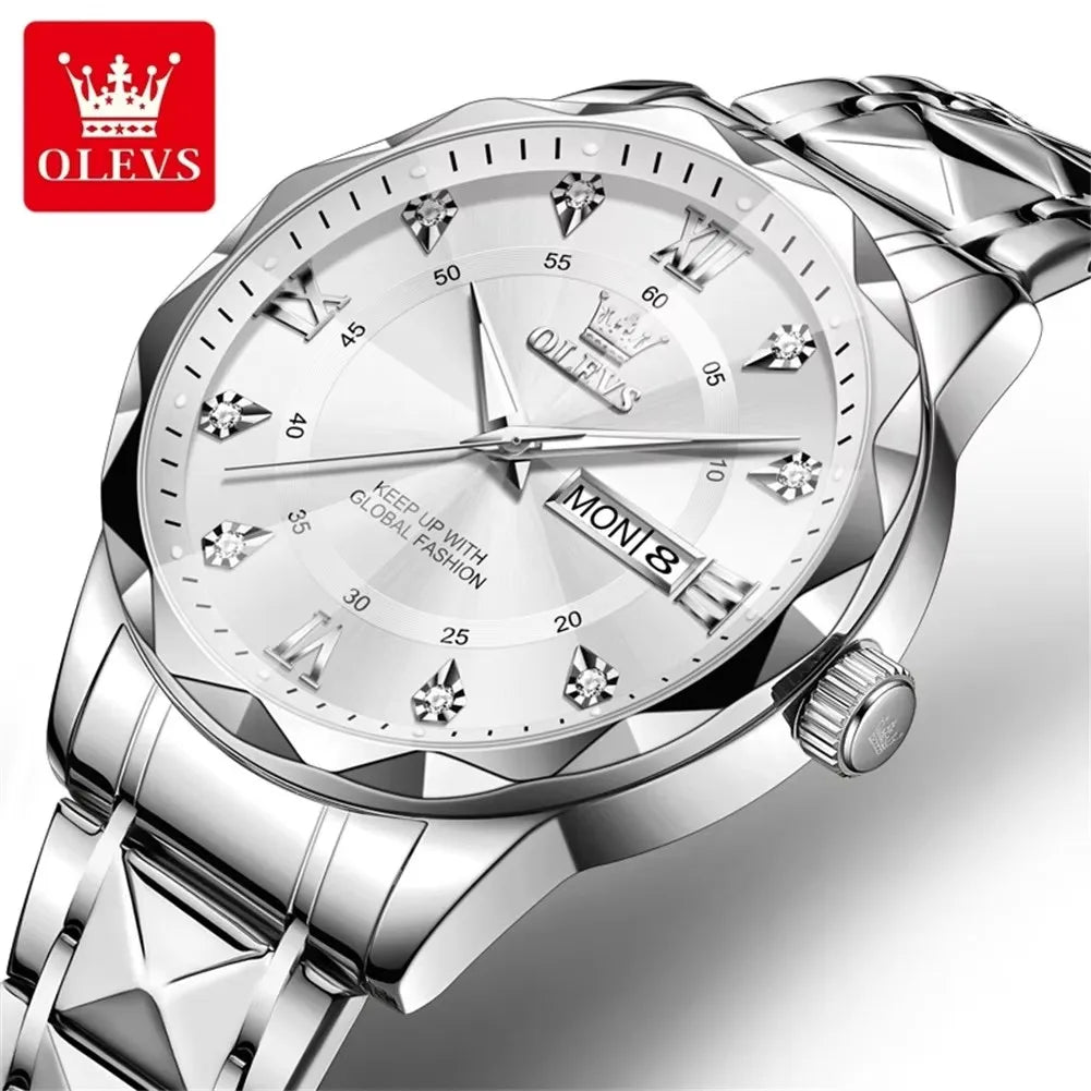 OLEVS 5609 Original Quartz Watch Fashion Calendar Waterproof Luminous Hand Stainless Steel Watch Men's Monterey Lodge