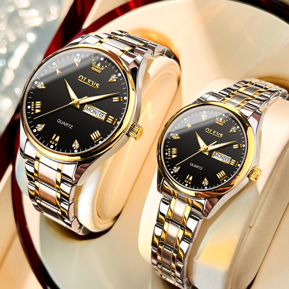 OLEVS 5563Couple Watch Valentines Couple Matching Watches His and Her Couple Set Wrist Watch Men and Women Lovers Wedding Waterproof Romantic Gifts Set of 2