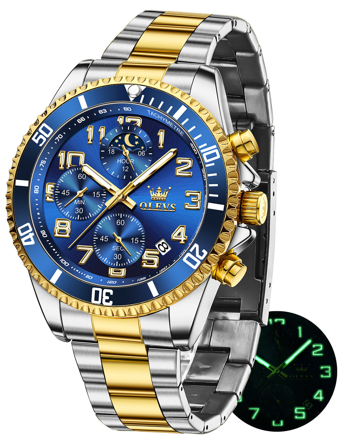 OLEVS 2926Watches for Men Chronograph Business Dress Quartz Stainless Steel Waterproof Moon Phase Male Watch Wrist Watches Reloj Para Hormber