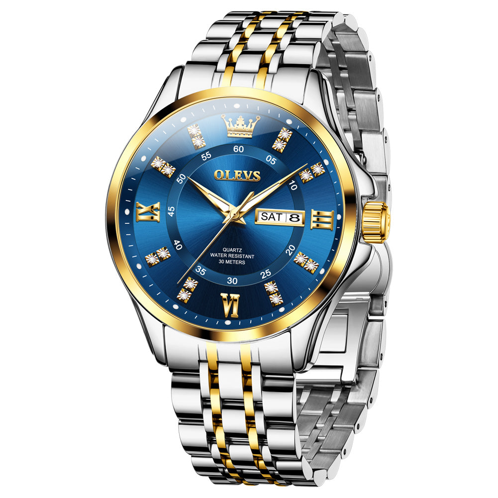 OLEVS 3620 Watches for Men Business Dress Analog Quartz Date Stainless Steel Easy Read Waterproof Luminous Luxury Casual Mens Wrist Watches Reloj Para Hombre Gold/Silver/Blue