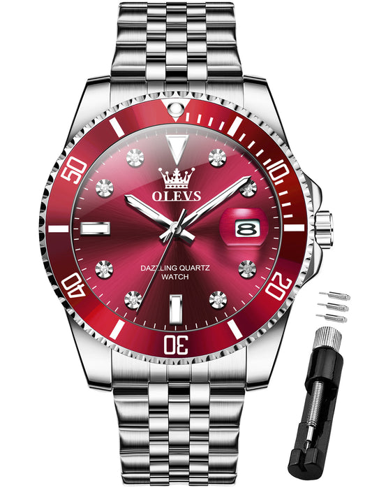 OLEVS 9809 Watch for Men Stainless Steel Business Dress Luxury Diamond Big Face Waterproof Mens Watches with Date Analog Wrist Men Watch Reloj para Hombre Gold Dial