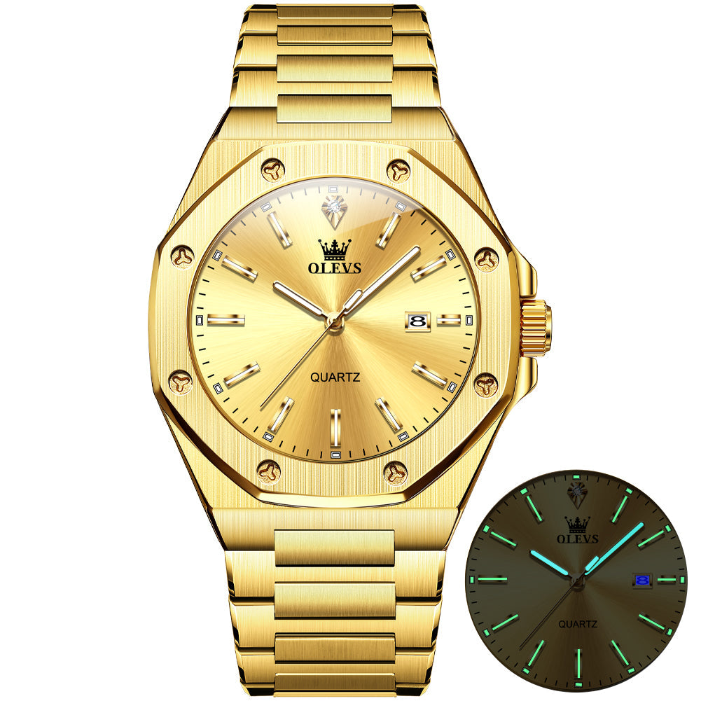 OLEVS 3613 Men's Watch with Gold Bracelet, Business Style, Gift-Ready, 3ATM Waterproof
