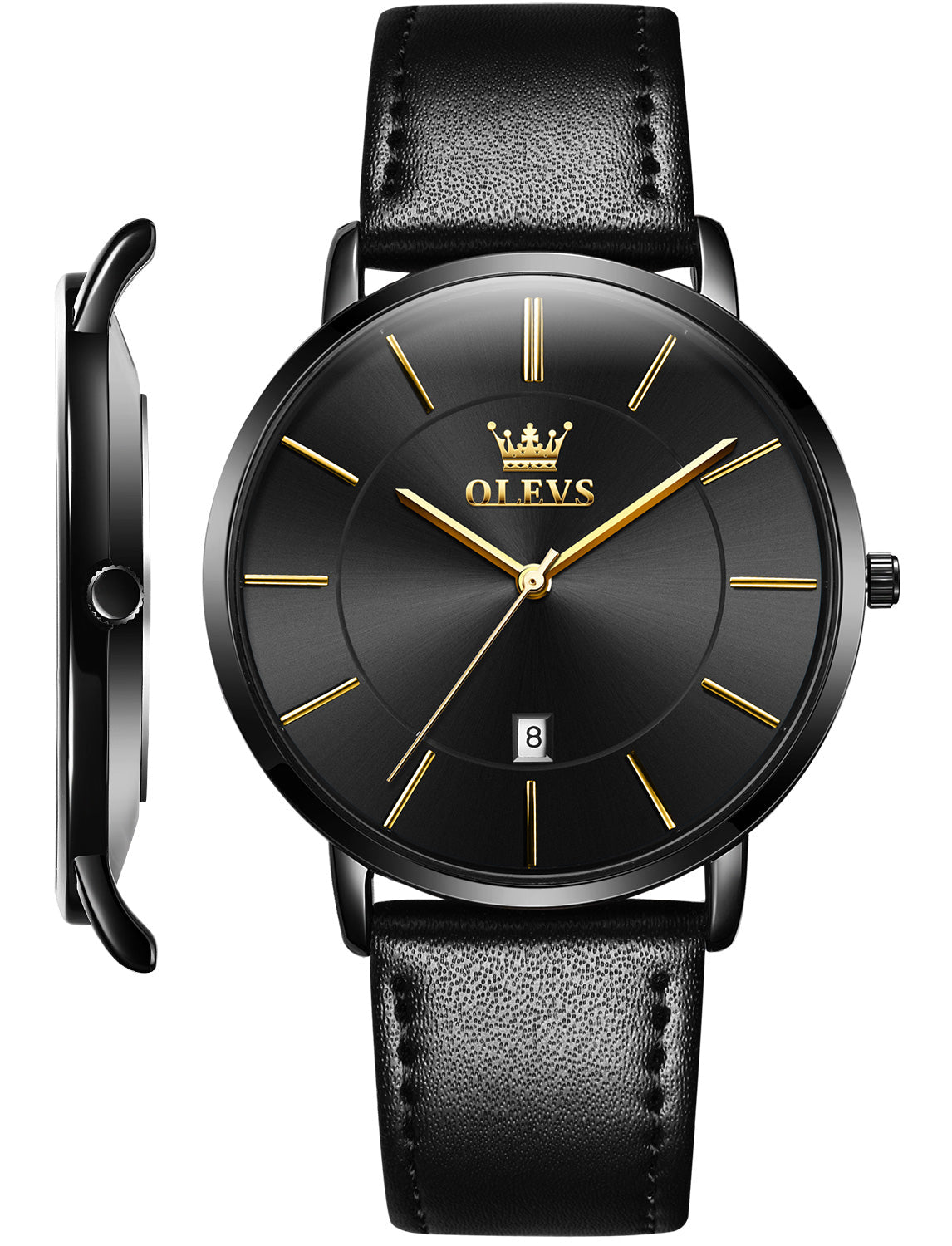 OLEVS  5869 Watches for Men Minimalist Ultra Thin Fashion Casual Analog Quartz Date Watch Waterproof Slim Simple Big Face Dress Mens Wrist Watches with Retro Leather Band for Men Reloj para Hombre