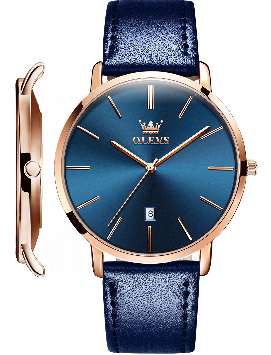 OLEVS  5869 Watches for Men Minimalist Ultra Thin Fashion Casual Analog Quartz Date Watch Waterproof Slim Simple Big Face Dress Mens Wrist Watches with Retro Leather Band for Men Reloj para Hombre