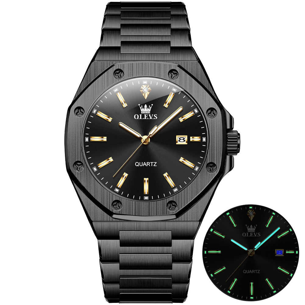 OLEVS 3613 Men's Watch with Gold Bracelet, Business Style, Gift-Ready, 3ATM Waterproof