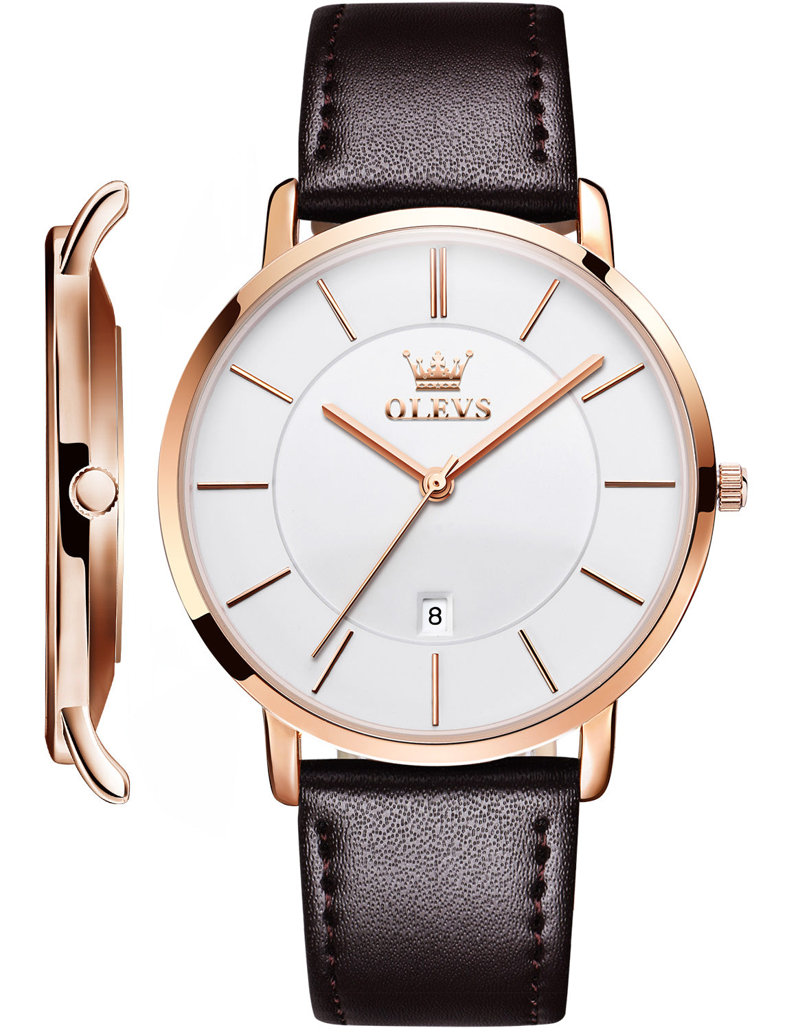 OLEVS  5869 Watches for Men Minimalist Ultra Thin Fashion Casual Analog Quartz Date Watch Waterproof Slim Simple Big Face Dress Mens Wrist Watches with Retro Leather Band for Men Reloj para Hombre