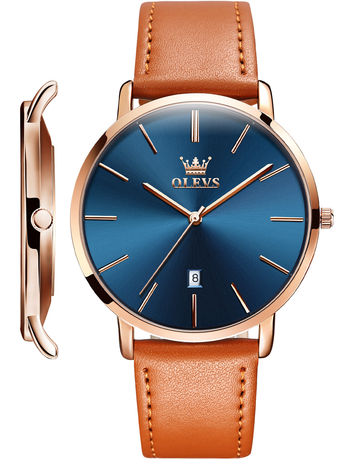 OLEVS  5869 Watches for Men Minimalist Ultra Thin Fashion Casual Analog Quartz Date Watch Waterproof Slim Simple Big Face Dress Mens Wrist Watches with Retro Leather Band for Men Reloj para Hombre