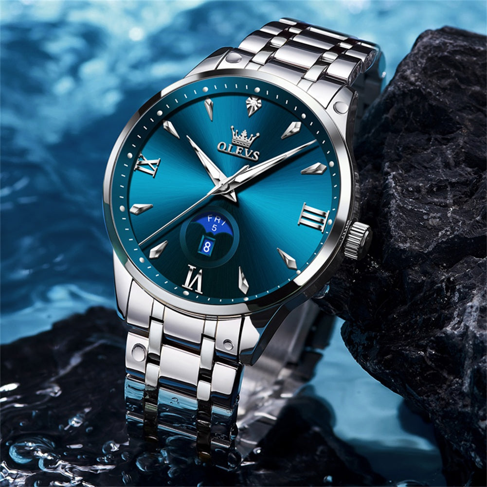 OLEVS 3646 Watches for Men Diamond Business Dress Casual Analog Quartz Stainless Steel Waterproof Luminous Day Date Men Wrist Watches Reloj Para Hombre White Dial