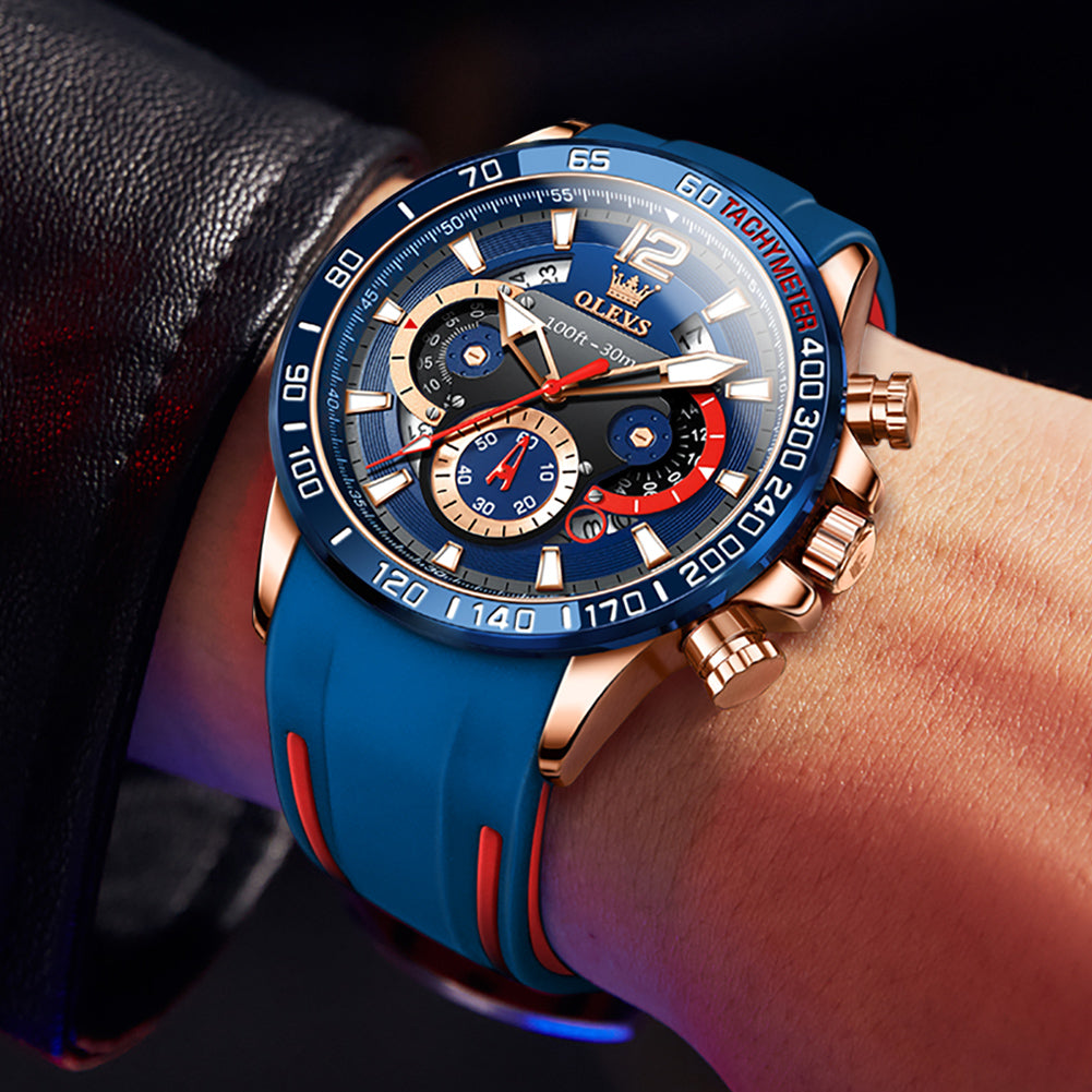 OLEVS 9936 Men's Chronograph Watch: Waterproof, Luminous, with Silicone Strap, Multifunction Quartz Business Calendar Wristwatch for Men