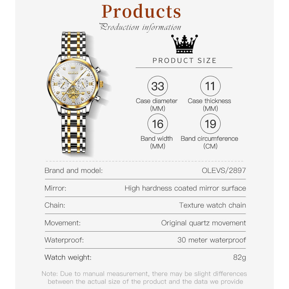 OLEVS 2897 Watches for Womens Business Luxury Casual Analog Quartz Diamond Stainless Steel Chronograph Waterproof Luminous ladies Watches Reloj Para Mujer Gold/White/Black/Blue