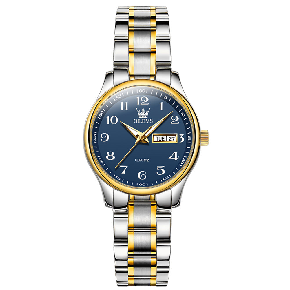 OLEVS 5567 Women's Quartz Watch with Roman Numerals, Date and Weekday Sub-Dials, Luminous Hands, 3ATM Water Resistance