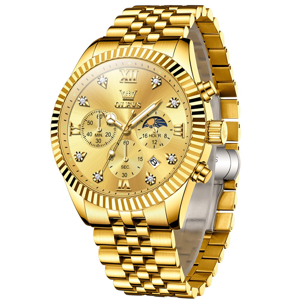 OLEVS 2932 Men's Watch with Gold Bracelet, Business Style, Gift-Ready, 3ATM Waterproof