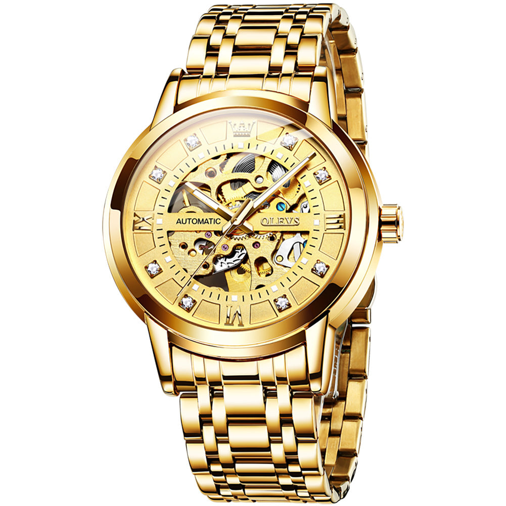 OLEVS 9901 Watches for Men Automatic Watch Mechanical Gold Wrist Watches Luxury Diamond Stainess Steel Waterproof Luminous
