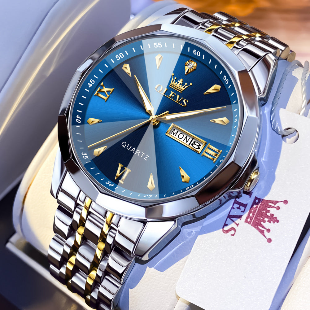 OLEVS 9998 Watches for Men Diamond Business Dress Classic Casual Analog Quartz Stainless Steel Waterproof Luminous Date Men Wrist Watches Reloj Para Hombre White Dial