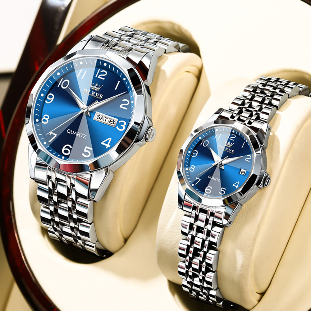 OLEVS 9970Couple Watch Valentines Couple Matching Watches His and Her Couple Set Wrist Watch Men and Women Lovers Wedding Waterproof Romantic Gifts Set of 2