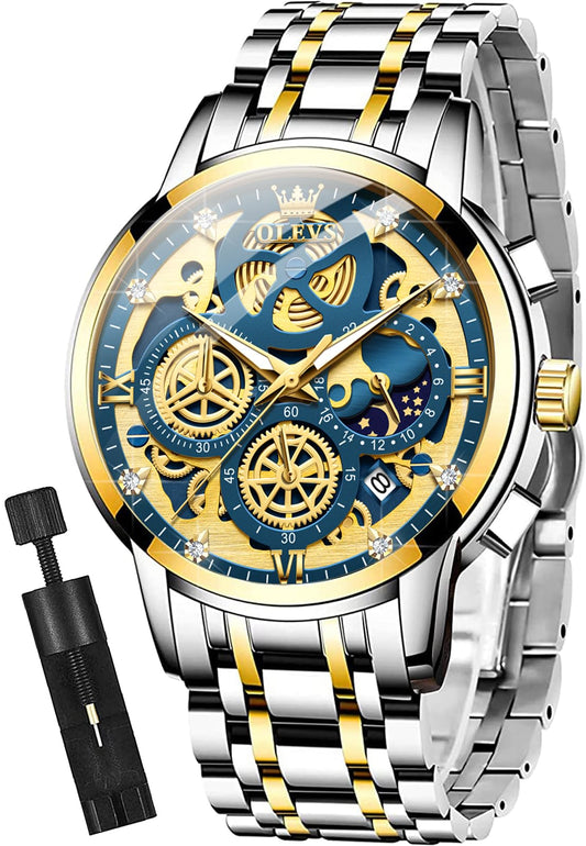 OLEVS 9947 Reloj para hombre Cronógrafo de lujo con diamantes para vestir negocios Analógico Cuarzo Relojes de pulsera Acero inoxidable Resistente al agua Luminoso