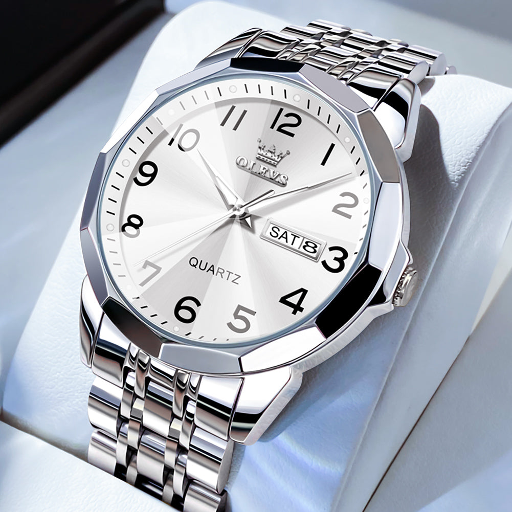 OLEVS 9970 Watches for men  Business Dress Luxury Casual Analog Quartz Stainless Steel Waterproof Luminous Date Men Wrist Watches reloj para hombre  Blue Dial