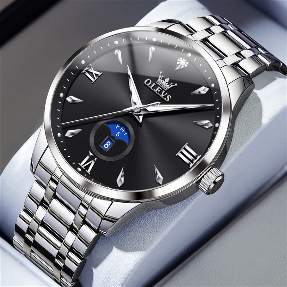 OLEVS 3646 Watches for Men Diamond Business Dress Casual Analog Quartz Stainless Steel Waterproof Luminous Day Date Men Wrist Watches Reloj Para Hombre White Dial