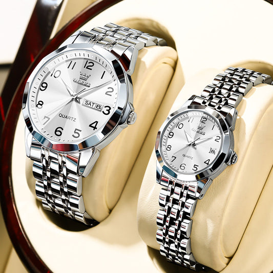 OLEVS 9970Couple Watch Valentines Couple Matching Watches His and Her Couple Set Wrist Watch Men and Women Lovers Wedding Waterproof Romantic Gifts Set of 2