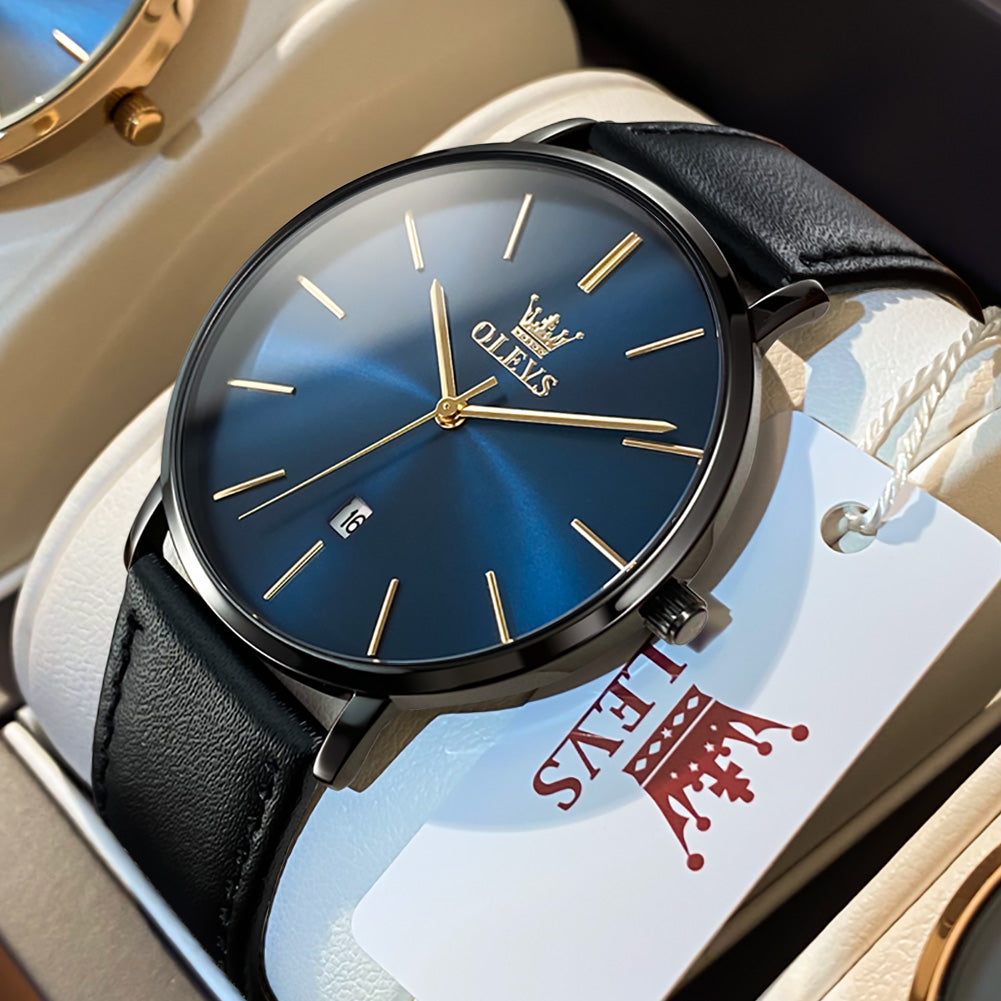 OLEVS  5869 Watches for Men Minimalist Ultra Thin Fashion Casual Analog Quartz Date Watch Waterproof Slim Simple Big Face Dress Mens Wrist Watches with Retro Leather Band for Men Reloj para Hombre