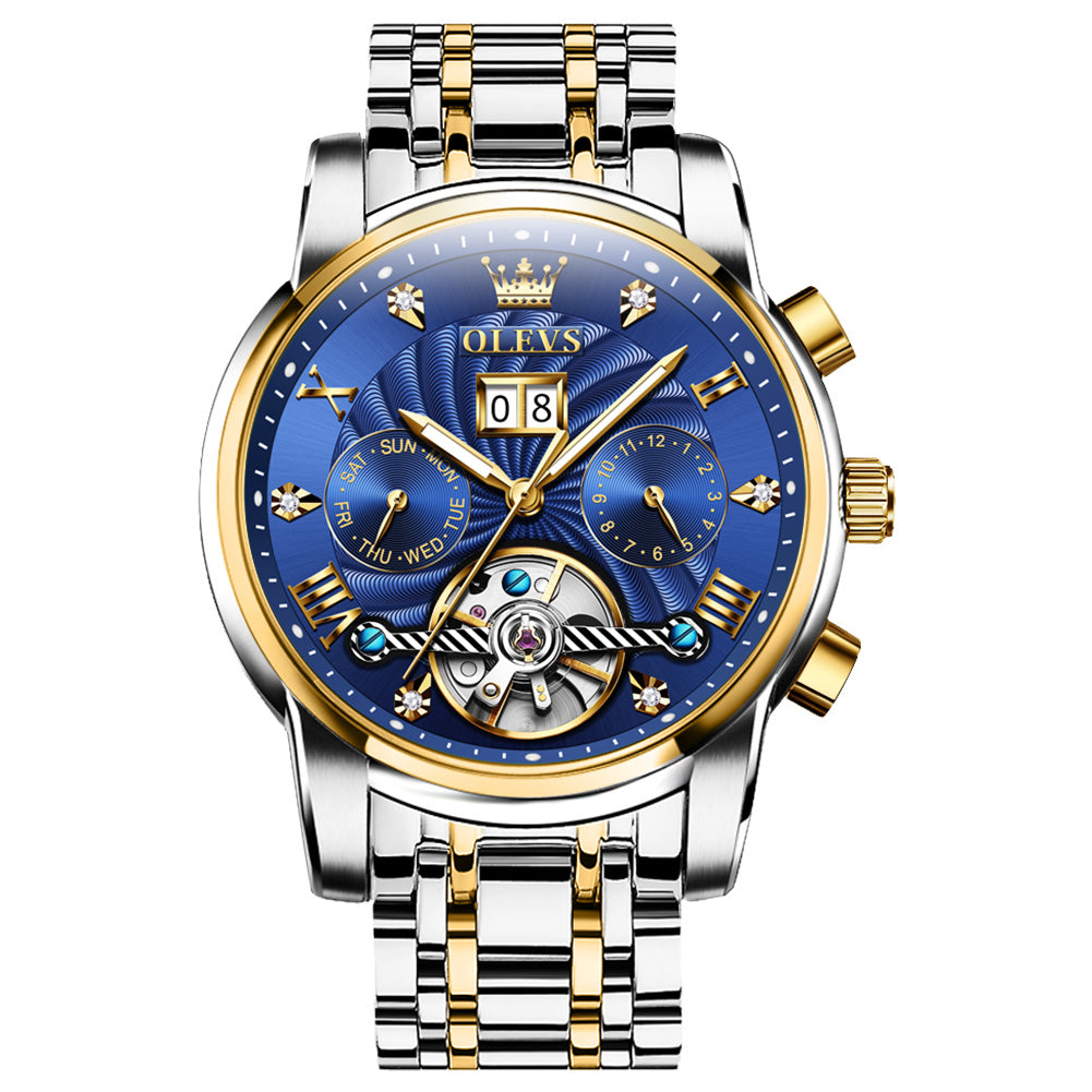 OLEVS 9910 Automatic Watches for Men Gold Luxury Dress Wrist Watch Self Winding Mechanical Skeleton Tourbillon Watch