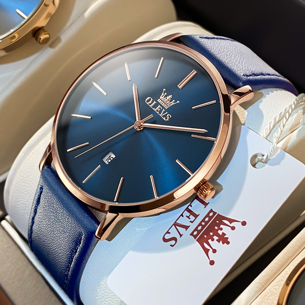 OLEVS  5869 Watches for Men Minimalist Ultra Thin Fashion Casual Analog Quartz Date Watch Waterproof Slim Simple Big Face Dress Mens Wrist Watches with Retro Leather Band for Men Reloj para Hombre