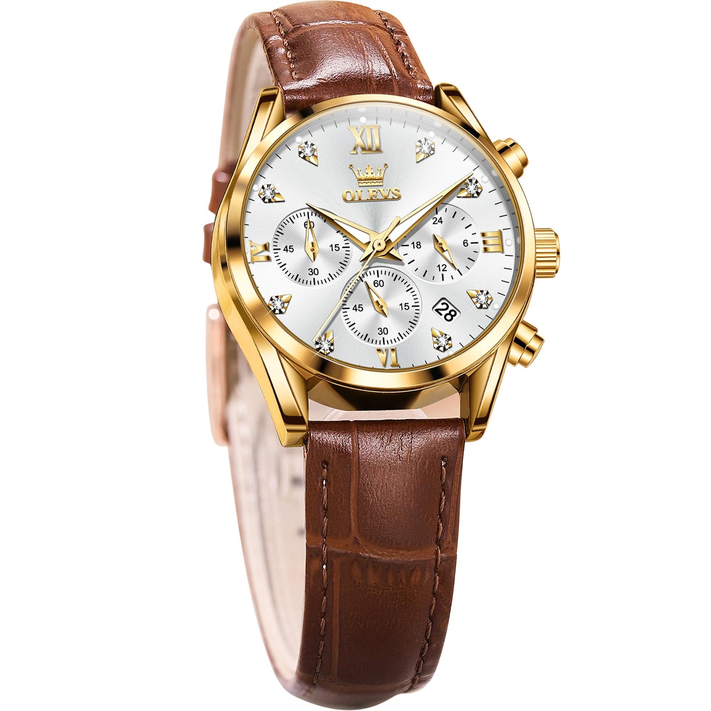 OLEVS 5523 Womens Watches Brown Rose Gold Chronograph Casual Dress Waterproof Ladies Wrist Watch