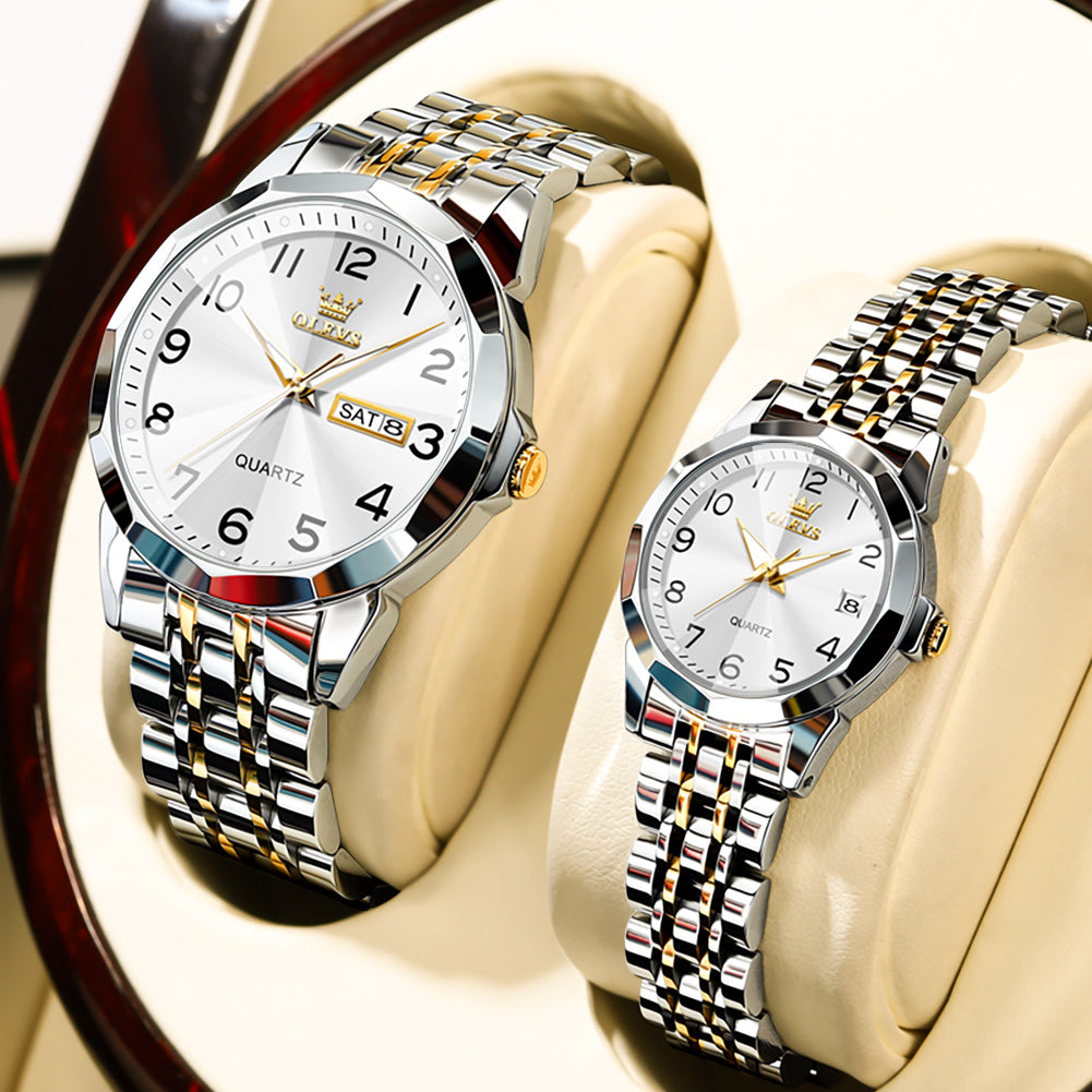 OLEVS 9970Couple Watch Valentines Couple Matching Watches His and Her Couple Set Wrist Watch Men and Women Lovers Wedding Waterproof Romantic Gifts Set of 2