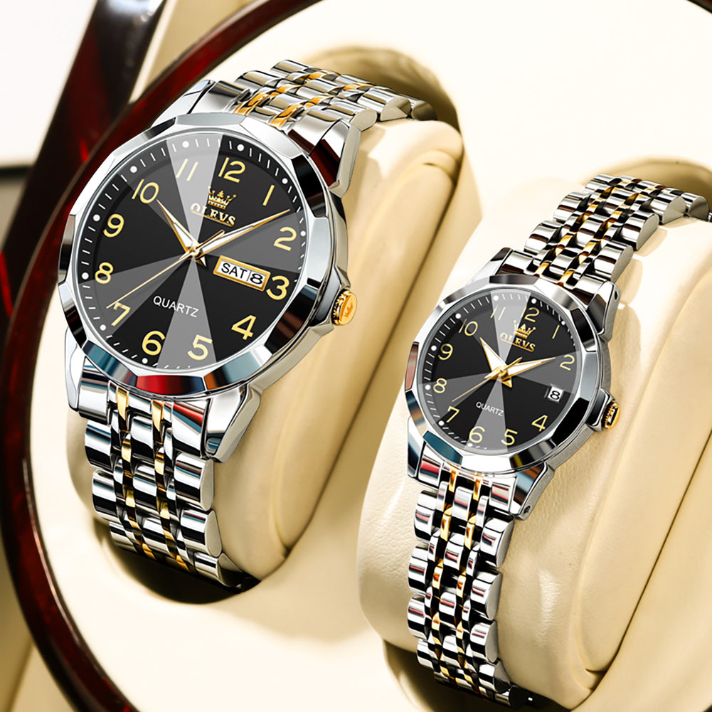 OLEVS 9970Couple Watch Valentines Couple Matching Watches His and Her Couple Set Wrist Watch Men and Women Lovers Wedding Waterproof Romantic Gifts Set of 2