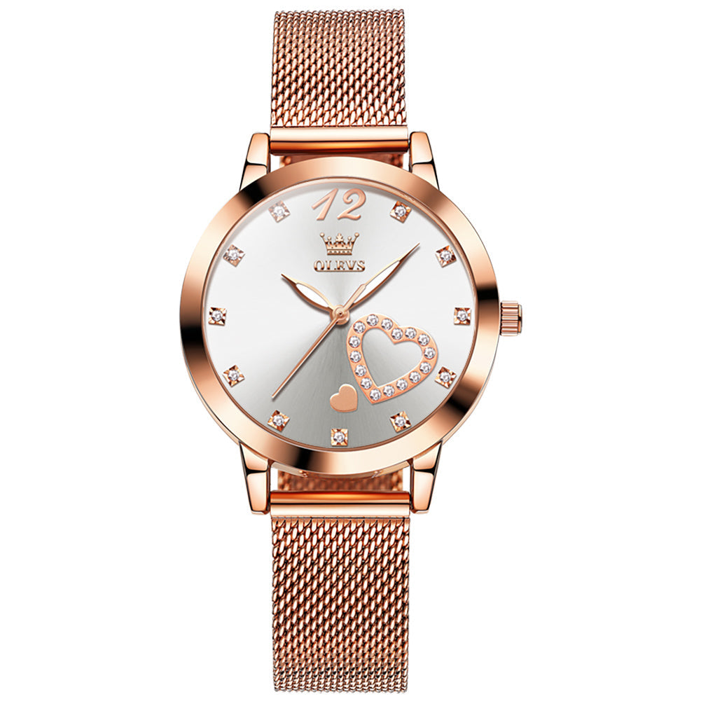 OLEVS 5189 Watch for Women Mesh Strap Fashion Rose Gold Dress Watches