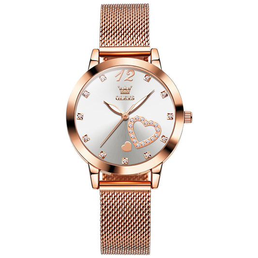 OLEVS 5189 Watch for Women Mesh Strap Fashion Rose Gold Dress Watches