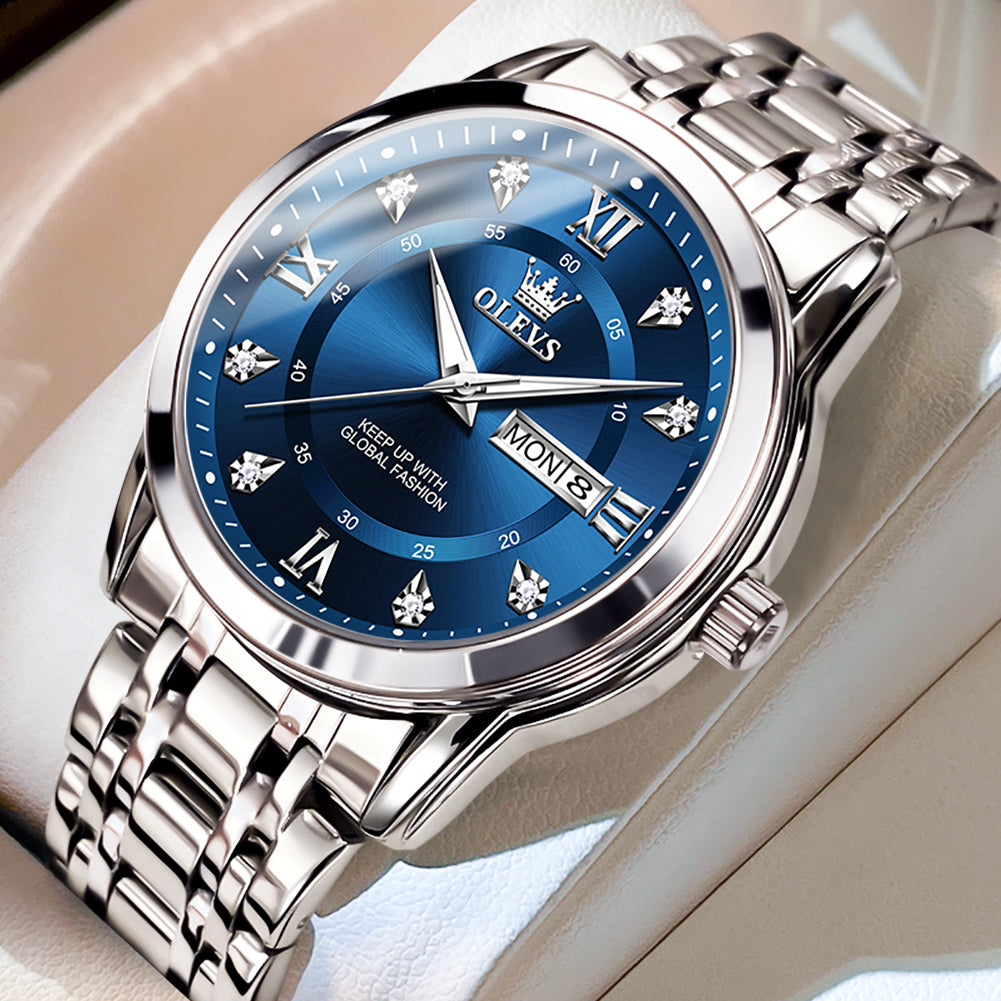 OLEVS 5513 Mens Watch Diamond Stainless Steel Waterproof Watches for Men