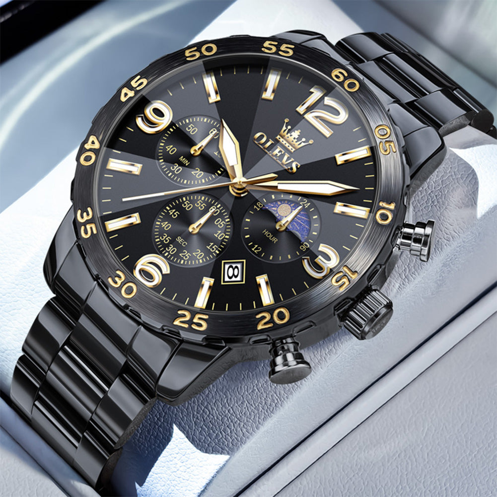OLEVS 3678 Relojes para Hombre de Lujo Vestido Cronógrafo Analógico Cuarzo Chapado en Oro Acero Inoxidable Fase Lunar Impermeable Luminoso Fecha Relojes de Pulsera de Moda para Hombre Reloj Para Hombre 