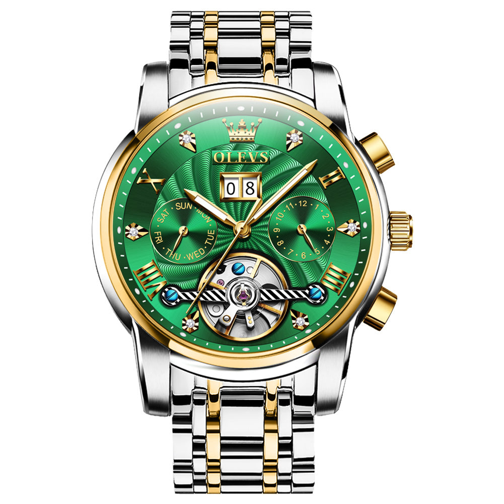 OLEVS 9910 Automatic Watches for Men Gold Luxury Dress Wrist Watch Self Winding Mechanical Skeleton Tourbillon Watch