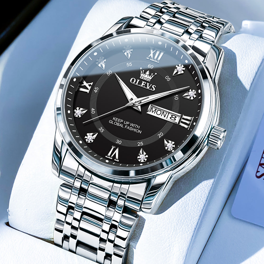 OLEVS 5513 Mens Watch Diamond Stainless Steel Waterproof Watches for Men