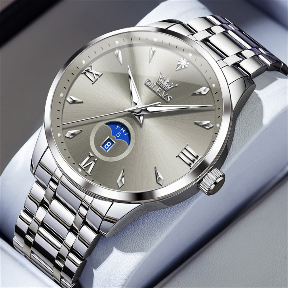 OLEVS 3646 Watches for Men Diamond Business Dress Casual Analog Quartz Stainless Steel Waterproof Luminous Day Date Men Wrist Watches Reloj Para Hombre White Dial