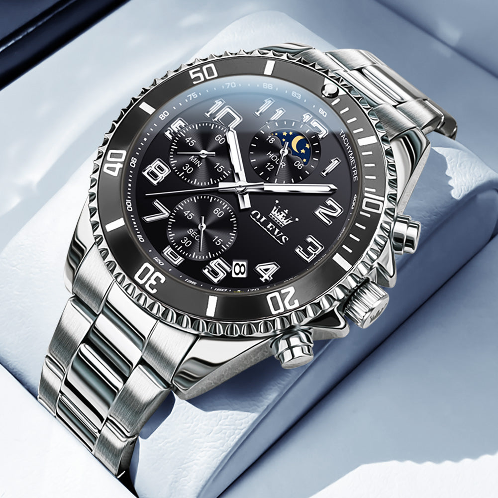 OLEVS 2926Watches for Men Chronograph Business Dress Quartz Stainless Steel Waterproof Moon Phase Male Watch Wrist Watches Reloj Para Hormber