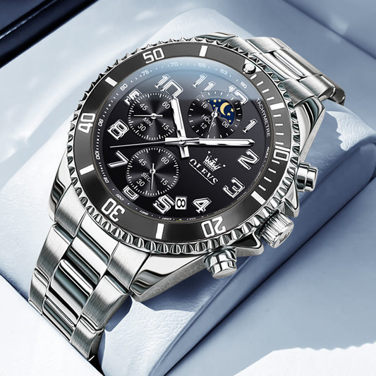 OLEVS 2926Watches for Men Chronograph Business Dress Quartz Stainless Steel Waterproof Moon Phase Male Watch Wrist Watches Reloj Para Hormber