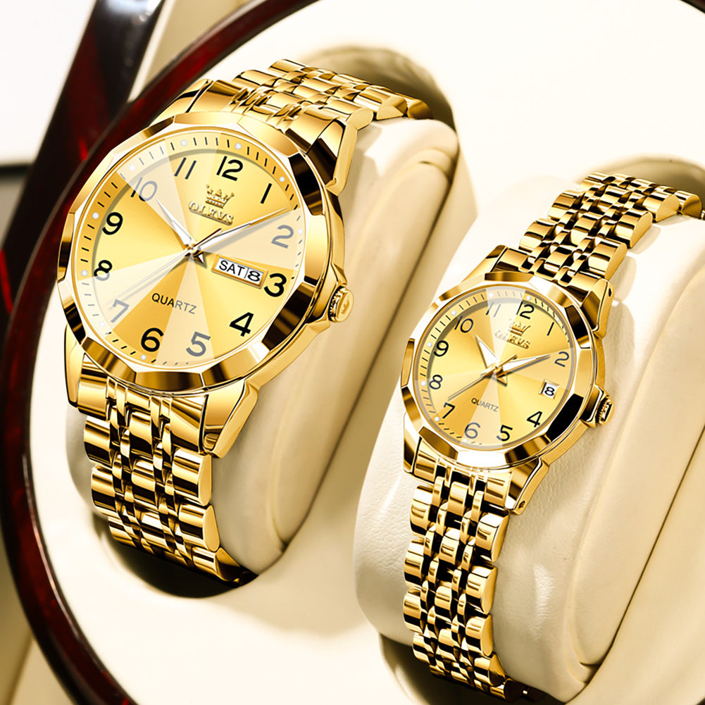 OLEVS 9970Couple Watch Valentines Couple Matching Watches His and Her Couple Set Wrist Watch Men and Women Lovers Wedding Waterproof Romantic Gifts Set of 2