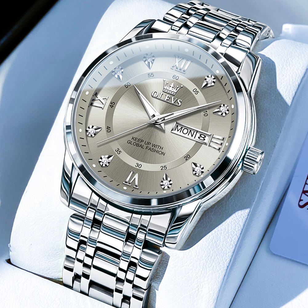 OLEVS 5513 Mens Watch Diamond Stainless Steel Waterproof Watches for Men